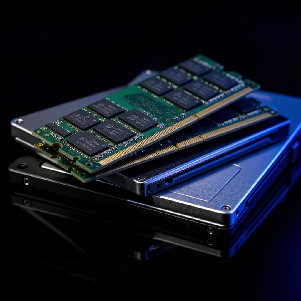 RAM and SSD on glossy surface